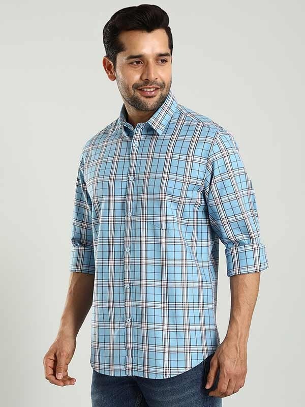 Indian Terrain Men's Regular Fit Full Sleeve Checkered Blue Shirt